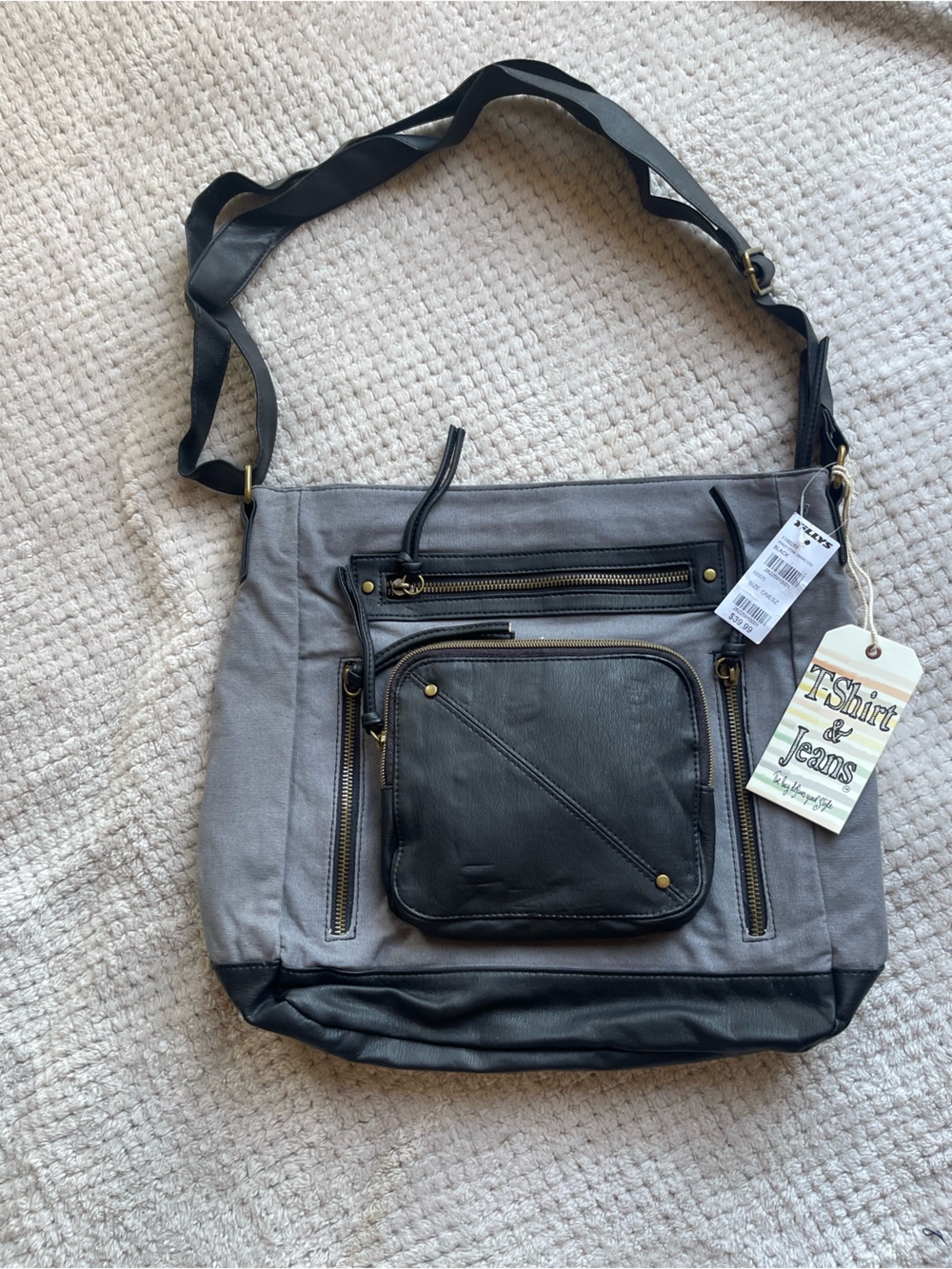 T-Shirt & Jeans Gray and Black Canvas Messenger with Front Pocket